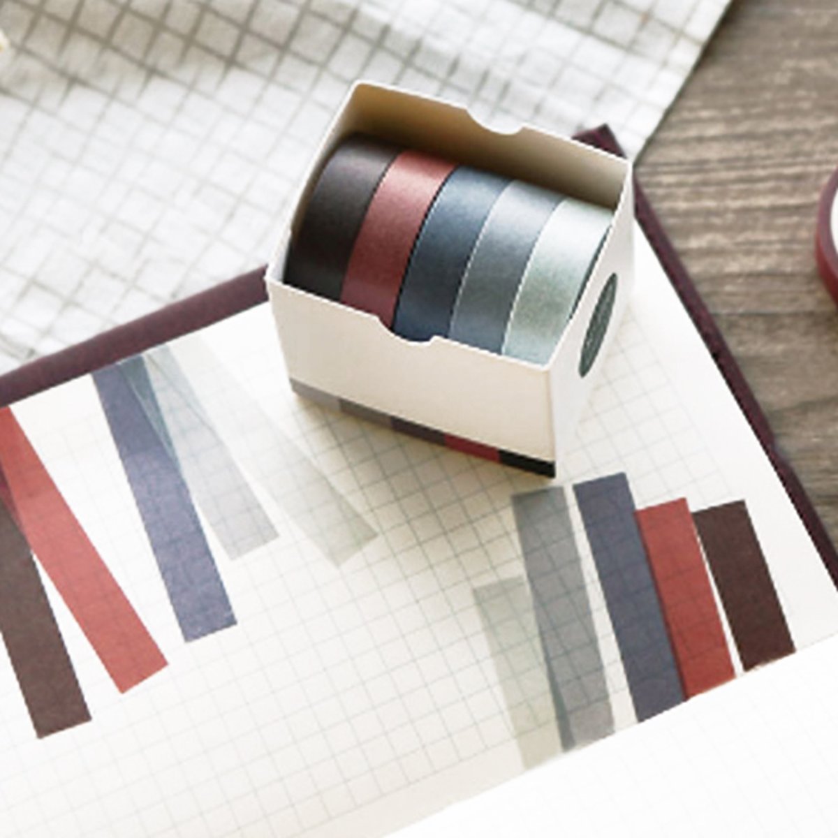 Set van 5 verschillende rolletjes Washi Tape Sunset| Washi Tape Natuurlijke Tinten | Beschrijfbaar Washi Tape | 5 rolletjes Washitape in verschillende kleuren | Masking Tape Japans